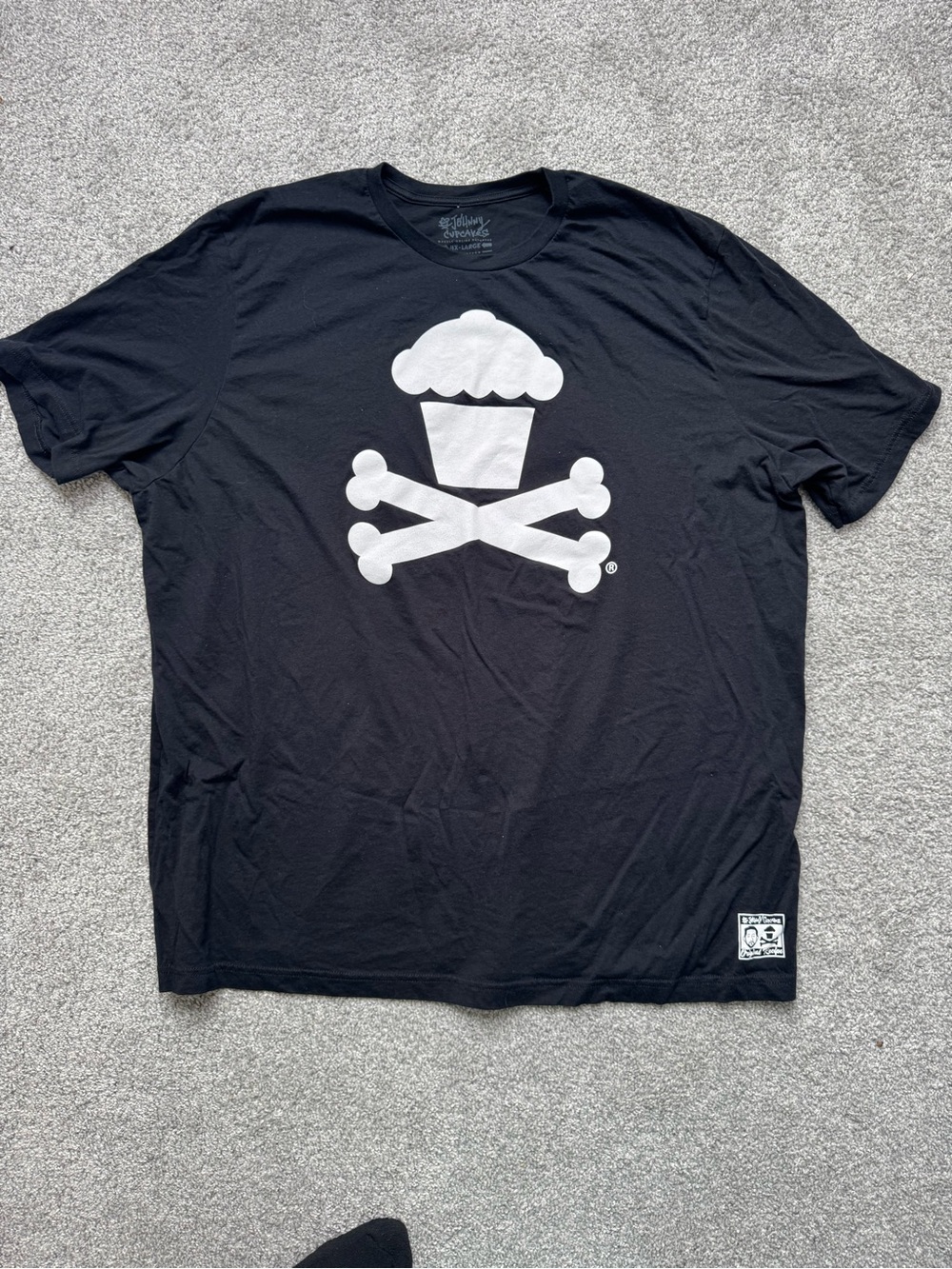Johnny Cupcakes Black T‑Shirt with White Cupcake-and-Crossbones Graphic